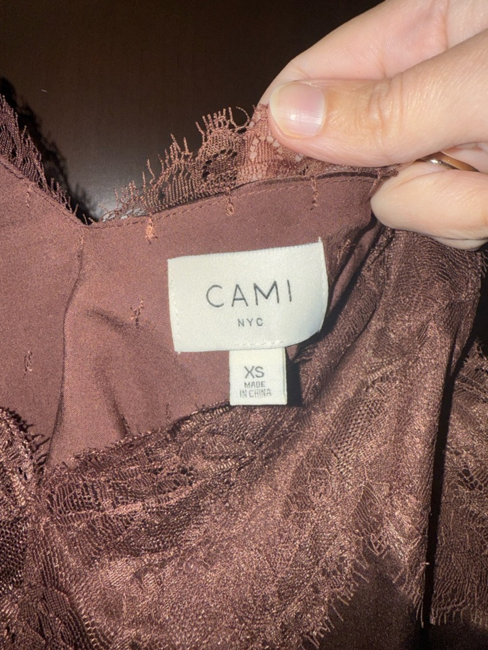 Cami NYC brown silk and lace top XS - Picture 3 of 3